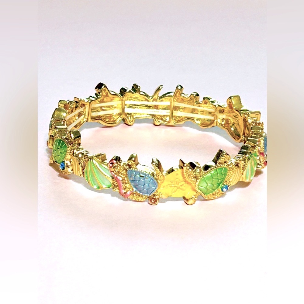 Sea Life Enamel and rhinestone Bracelet -sea turtles, starfish, seahorse, shells - Picture 2 of 3